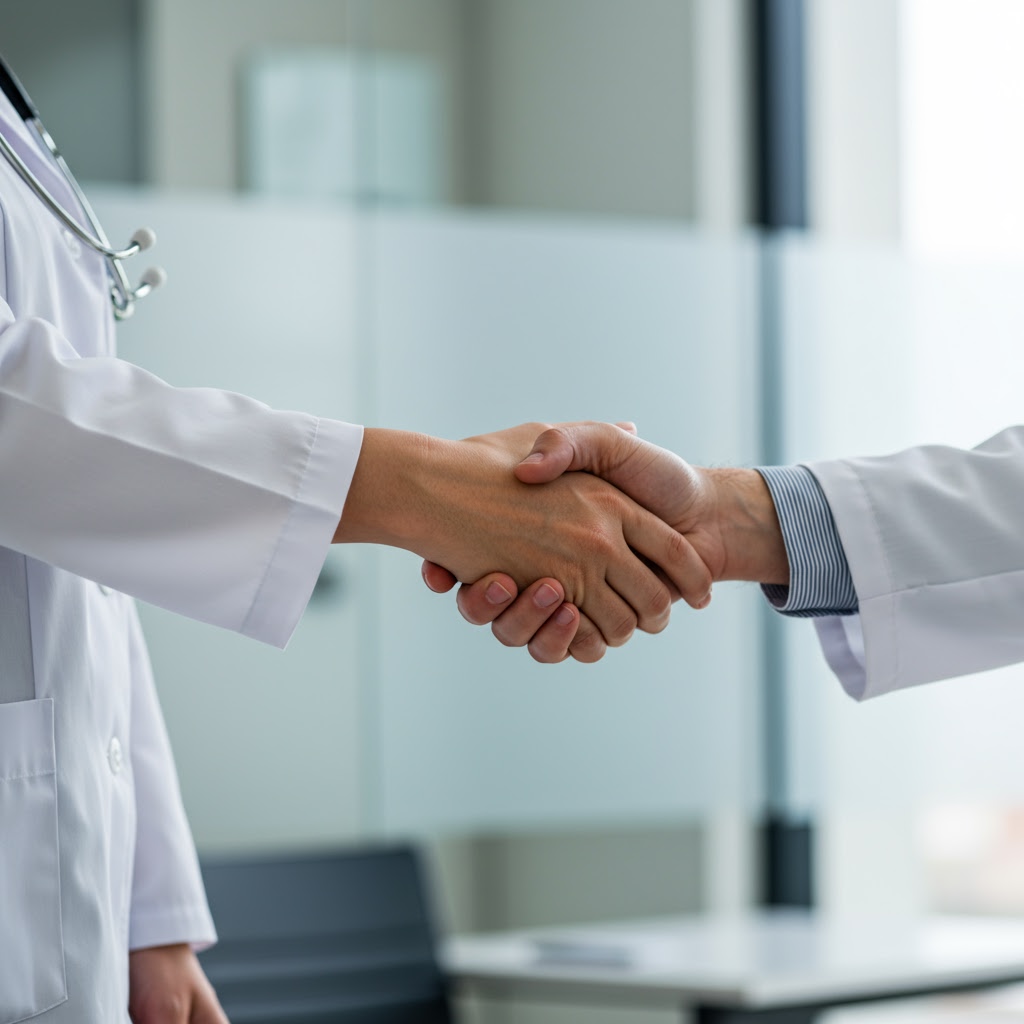 Healthcare professionals shaking hands
